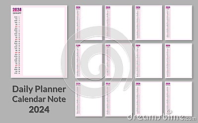 Creative Calendar Note Daily Planner 2024 vector design template. Desk calendar, writable calendar Vector Illustration