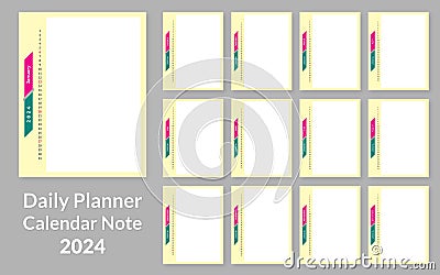 Creative Calendar Note Daily Planner 2024 vector design template. Desk calendar, writable calendar Vector Illustration