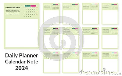 Creative Calendar Note Daily Planner 2024 vector design template. Desk calendar, writable calendar Vector Illustration