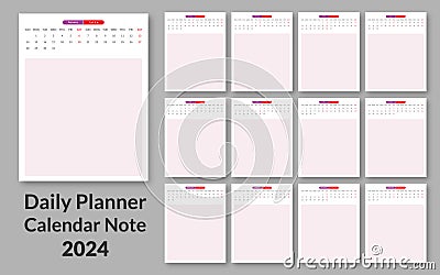 Creative Calendar Note Daily Planner 2024 vector design template. Desk calendar, writable calendar Vector Illustration