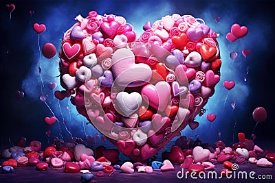 Creative candy heart with a variety of colors and shapes Stock Photo