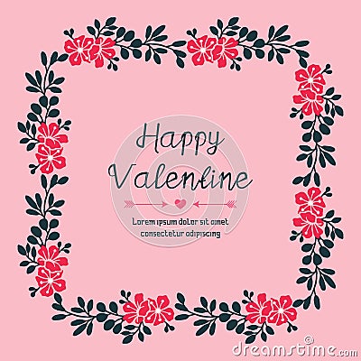 Creative card of happy valentine day, with perfect pink flower frame. Vector Vector Illustration