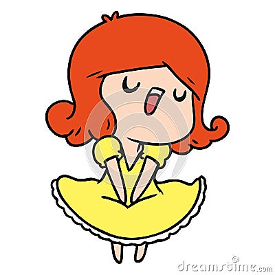 cartoon illustration of a cute singing kawaii girl Vector Illustration