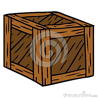A creative cartoon doodle of a wooden crate Vector Illustration