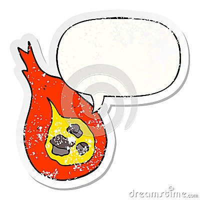 A creative cartoon fireball and speech bubble distressed sticker Vector Illustration