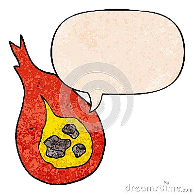 A creative cartoon fireball and speech bubble in retro texture style Vector Illustration