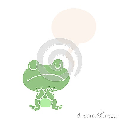 A creative cartoon frog waiting patiently and speech bubble in retro style Vector Illustration