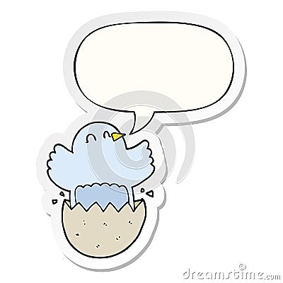 A creative cartoon hatching chicken and speech bubble sticker Vector Illustration