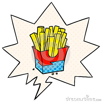 A creative cartoon junk food fries and speech bubble in comic book style Vector Illustration