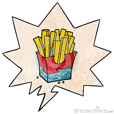 A creative cartoon junk food fries and speech bubble in retro texture style Vector Illustration