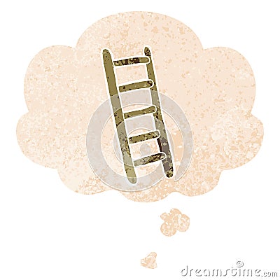 A creative cartoon ladder and thought bubble in retro textured style Vector Illustration