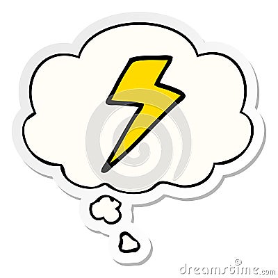 A creative cartoon lightning bolt and thought bubble as a printed sticker Vector Illustration