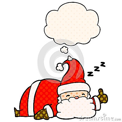 A creative cartoon sleepy santa and thought bubble in comic book style Vector Illustration