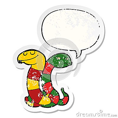 A creative cartoon snakes and speech bubble distressed sticker Vector Illustration