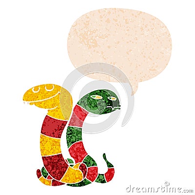 A creative cartoon snakes and speech bubble in retro textured style Vector Illustration