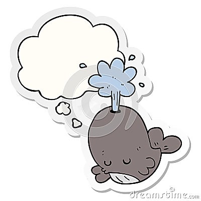 A creative cartoon spouting whale and thought bubble as a printed sticker Vector Illustration
