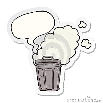 A creative cartoon stinky garbage can and speech bubble sticker Vector Illustration