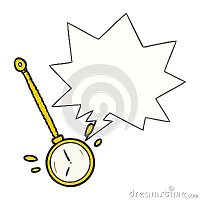 A creative cartoon swinging gold hypnotist watch and speech bubble Vector Illustration