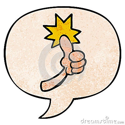 A creative cartoon thumbs up sign and speech bubble in retro texture style Vector Illustration