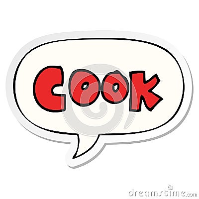 A creative cartoon word cook and speech bubble sticker Vector Illustration