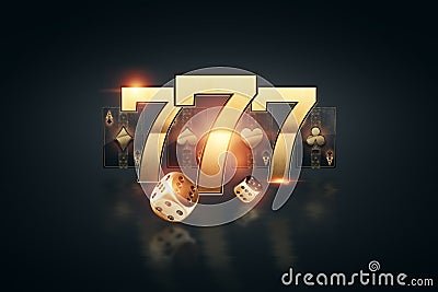 Creative casino background, Sevens gold on a dark background. Flyer. Concept for slots, gambling, header for the site. Copy space Cartoon Illustration