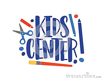 Creative center flat vector logo. Children development studio typography composition. Art lessons concept. Color Vector Illustration