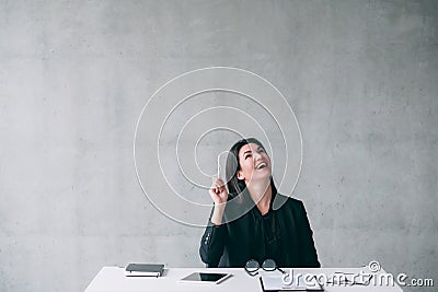 Creative cheerful business woman gained insight Stock Photo