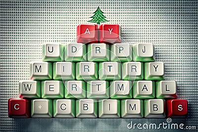 Christmas card - Christmas tree made of computer keys, tree background with vignette Stock Photo