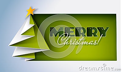 Creative Christmas tree fold from green paper. Merry Christmas card. Vector Illustration