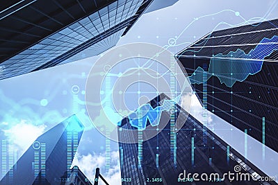 Creative city texture with business chart. Finance and market concept. Double exposure Stock Photo