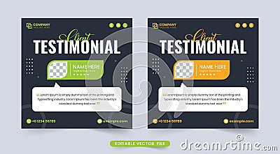 Creative client testimonial and review section design with dark backgrounds. Customer service review and feedback section design Vector Illustration