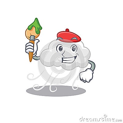 A creative cloudy windy artist mascot design style paint with a brush Vector Illustration