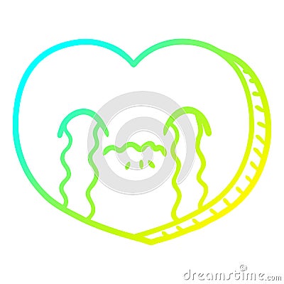 A creative cold gradient line drawing cartoon crying love heart Vector Illustration