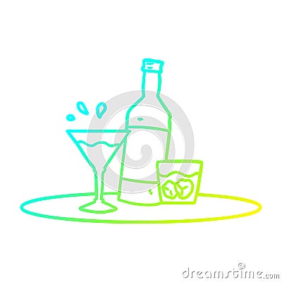 A creative cold gradient line drawing cartoon drinks on tray Vector Illustration