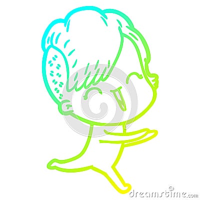 A creative cold gradient line drawing cartoon happy hipster girl Vector Illustration