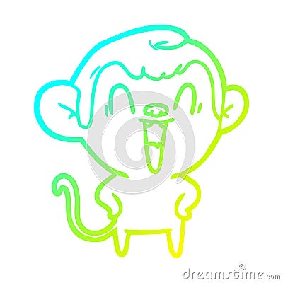 A creative cold gradient line drawing cartoon laughing monkey Vector Illustration