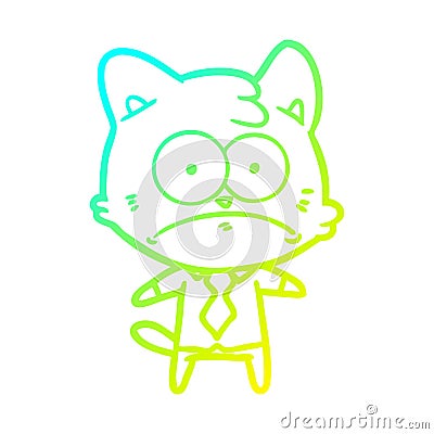 A creative cold gradient line drawing cartoon nervous business cat Vector Illustration