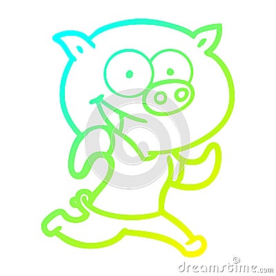 A creative cold gradient line drawing cheerful pig exercising cartoon Vector Illustration