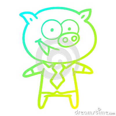 A creative cold gradient line drawing cheerful pig in office clothes Vector Illustration