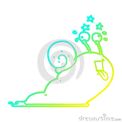 A creative cold gradient line drawing crazy cartoon snail Vector Illustration