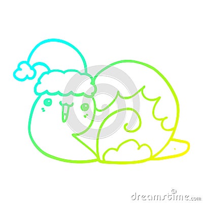 A creative cold gradient line drawing cute cartoon christmas snail Vector Illustration