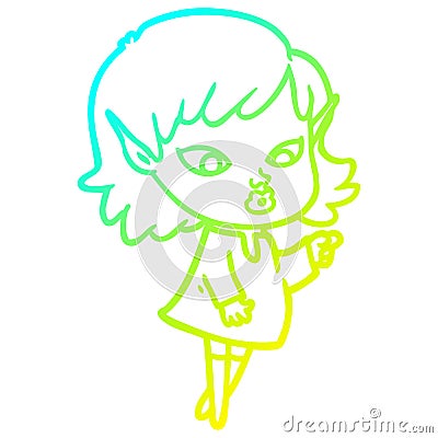 A creative cold gradient line drawing pointing cartoon elf girl Vector Illustration