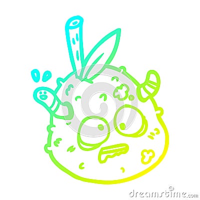 A creative cold gradient line drawing rotting old pear with worm Vector Illustration