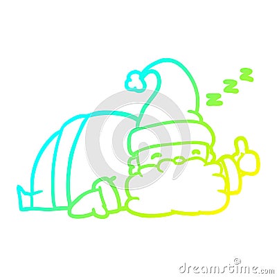 A creative cold gradient line drawing sleepy santa giving thumbs up symbol Vector Illustration