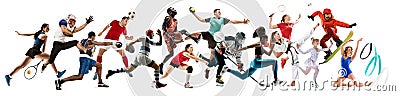 Creative collage of childrens and adults in sport Stock Photo