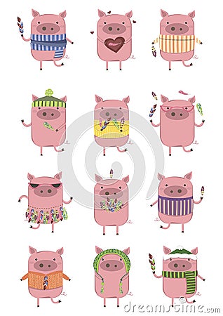 Creative collection of cute pigs Vector Illustration