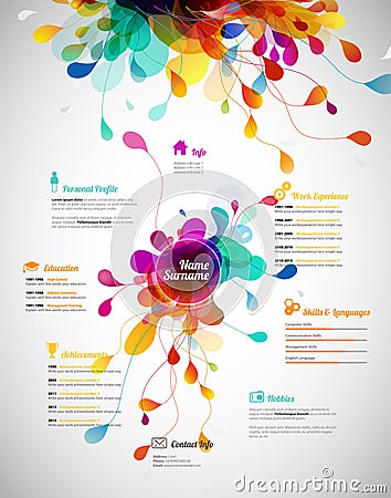 Creative, color rich CV / resume template. Vector Illustration