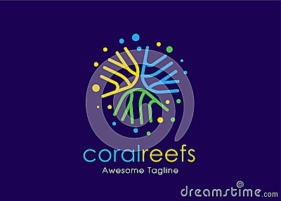 Colorful abstract Coral reefs Outline Symbols Vector Illustration