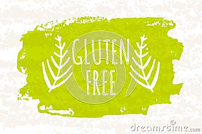 Creative colorful green bio poster gluten free for healthy eating and dieting isolated on white background with old paper texture. Cartoon Illustration