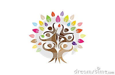 Creative Colorful People Team Tree Logo Vector Illustration
